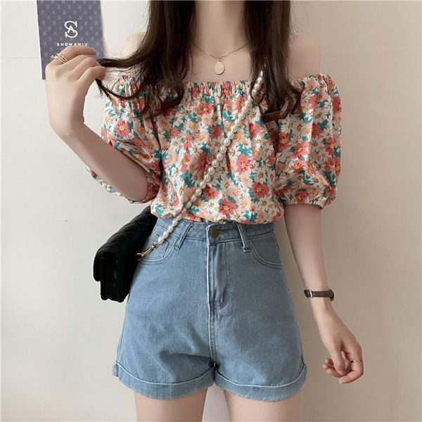 women's blouses & shirts one-shoulder floral female summer sweet pink puff sleeve shirt, White
women's blouses & shirts one-shoulder floral female summer sweet pink puff sleeve shirt, White
