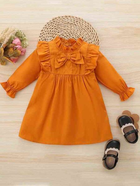 baby bow front ruffle trim flounce sleeve dress she, Red;yellow 
baby bow front ruffle trim flounce sleeve dress she, Red;yellow