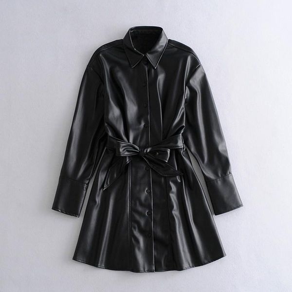 casual dresses 2021 spring autumn fashion turn-down collar long sleeve sashes a-line pu leather loose fit women dress c485, Black;gray
casual dresses 2021 spring autumn fashion turn-down collar long sleeve sashes a-line pu leather loose fit women dress c485, Black;gray