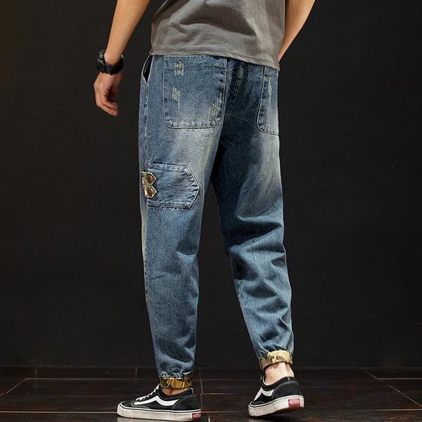retro blue jeans men large size loose camouflage beam foot pants casual elastic waist tide men's 
retro blue jeans men large size loose camouflage beam foot pants casual elastic waist tide men's