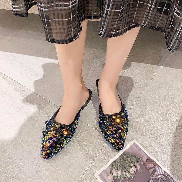 slippers low heel sequin mules shoes women sparkling pointed toe summer fashion bow closed sandals 2021, Black
slippers low heel sequin mules shoes women sparkling pointed toe summer fashion bow closed sandals 2021, Black