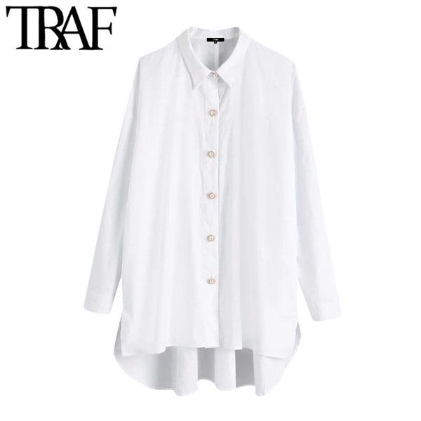 women's blouses & shirts traf women fashion oversized asymmetry vintage long sleeve button-up female blusas chic, White
women's blouses & shirts traf women fashion oversized asymmetry vintage long sleeve button-up female blusas chic, White