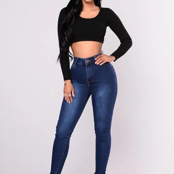 women's cotton jeans style high waist soft solid color blue pocket long pencil pants temperament work casual leggings 
women's cotton jeans style high waist soft solid color blue pocket long pencil pants temperament work casual leggings