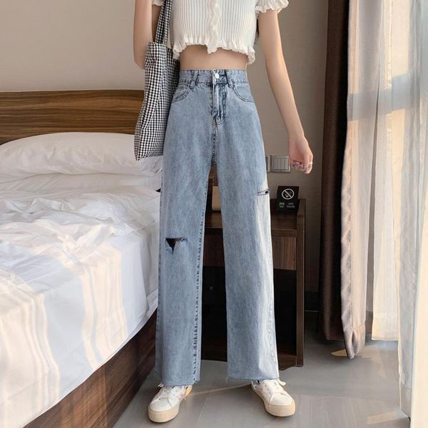 women's jeans fashion 2021 straight-leg pants loose high-waisted all-match slimming cut hole street girls students ripped denim, Blue
women's jeans fashion 2021 straight-leg pants loose high-waisted all-match slimming cut hole street girls students ripped denim, Blue
