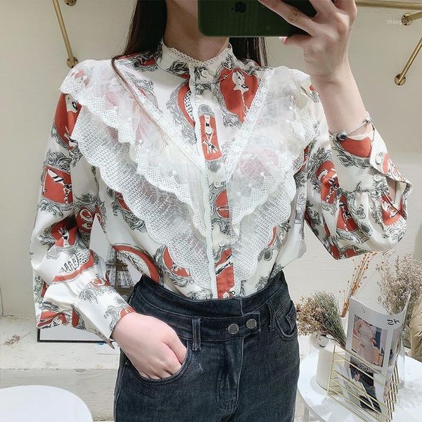 women's blouses & shirts temperament light mature style long sleeve shirt loose retro stand collar printing stitching wooden ear design, White
women's blouses & shirts temperament light mature style long sleeve shirt loose retro stand collar printing stitching wooden ear design, White