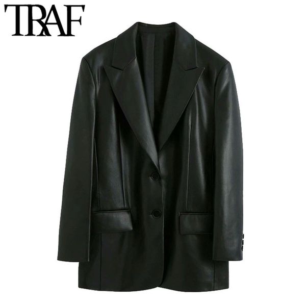 traf women fashion faux leather loose blazers coat vintage long sleeve pockets back vents female outerwear chic 210415, Black;brown
traf women fashion faux leather loose blazers coat vintage long sleeve pockets back vents female outerwear chic 210415, Black;brown