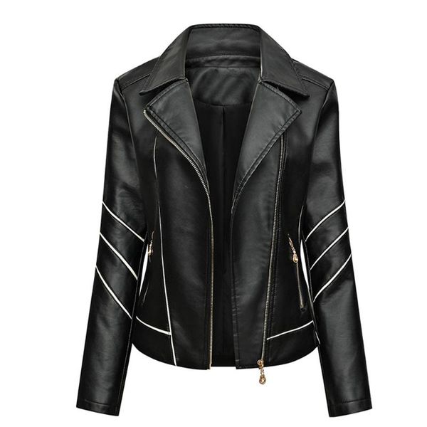 women's leather & faux 2021 jacket women zippers spring autumn pu turn-down collar motor biker coat female outwear, Black
women's leather & faux 2021 jacket women zippers spring autumn pu turn-down collar motor biker coat female outwear, Black
