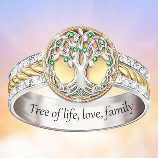 new inlaid with diamond two color tree of life emerald family ring mother's day jewelry, Black
new inlaid with diamond two color tree of life emerald family ring mother's day jewelry, Black