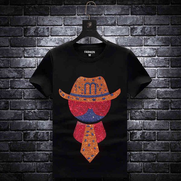 fashion t shirt european summer short sleeve drilling men's brand casual large round neck black cartoon bottom shirt, White;black
fashion t shirt european summer short sleeve drilling men's brand casual large round neck black cartoon bottom shirt, White;black