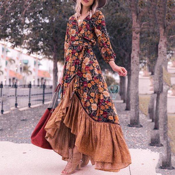 casual dresses summer retro print floral chic holiday beach maxi dress long sleeve loose v-neck women's vestidos, Black;gray
casual dresses summer retro print floral chic holiday beach maxi dress long sleeve loose v-neck women's vestidos, Black;gray