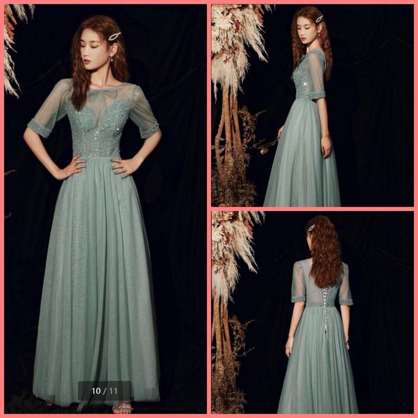 2021 new arrival green tulle a line prom dresses heavily beading sequins half sleeve sparkly formal party dress floor length corset long eve, Black
2021 new arrival green tulle a line prom dresses heavily beading sequins half sleeve sparkly formal party dress floor length corset long eve, Black