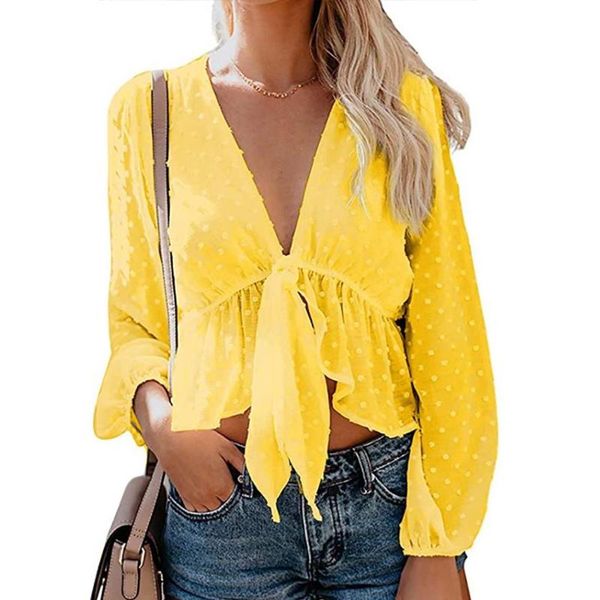 women's blouses & shirts lace up chiffon sweet girls fashion all-match streetwear deep v-neck long sleeve chest bow leaky sexy, White
women's blouses & shirts lace up chiffon sweet girls fashion all-match streetwear deep v-neck long sleeve chest bow leaky sexy, White