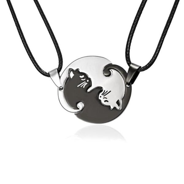 stainless steel leather cord black white cat pendant necklace creative hug styling couple stitching jewelry necklaces, Silver
stainless steel leather cord black white cat pendant necklace creative hug styling couple stitching jewelry necklaces, Silver
