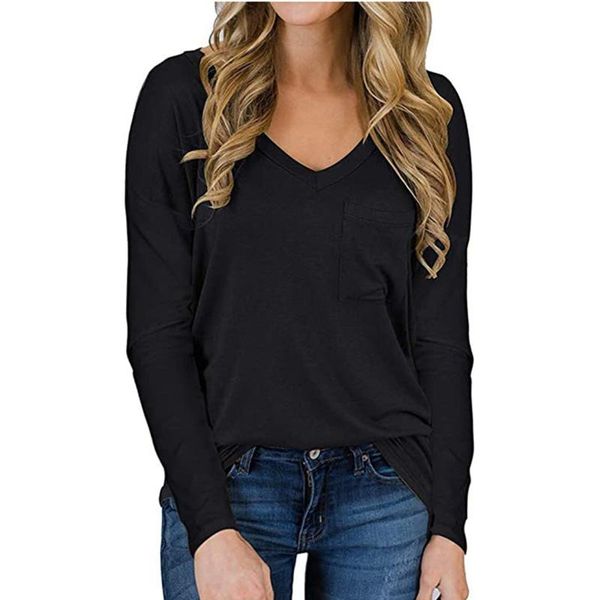 women long sleeve v-neck t-shirt casual pocket solid color for shopping daily wear women's, White
women long sleeve v-neck t-shirt casual pocket solid color for shopping daily wear women's, White