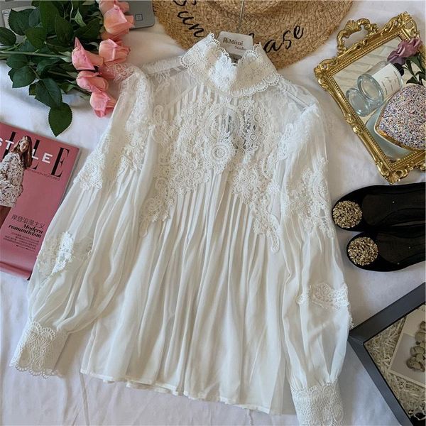 women's blouses & shirts elegant social shirt 2021 autumn winter romantic lace hollow pleated lady lantern sleeve chiffon top, White
women's blouses & shirts elegant social shirt 2021 autumn winter romantic lace hollow pleated lady lantern sleeve chiffon top, White