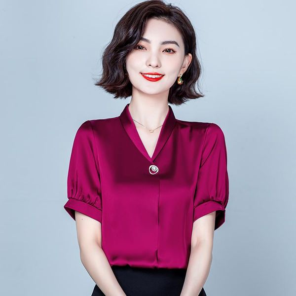 women's blouses & shirts houthion blouse solid color v-neck silk casual fashion short sleeve shirt summer plus size high-end drop, White
women's blouses & shirts houthion blouse solid color v-neck silk casual fashion short sleeve shirt summer plus size high-end drop, White