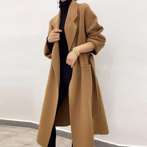 women's wool & blends autumn winter woolen coat for women solid color lapel long wide loose fashionable temperament commuter jacket fem, Black
women's wool & blends autumn winter woolen coat for women solid color lapel long wide loose fashionable temperament commuter jacket fem, Black