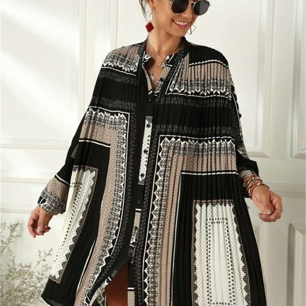 dresses printed totem casual shirt stand up collar with waistband pleated loose dress and suit, Black;gray
dresses printed totem casual shirt stand up collar with waistband pleated loose dress and suit, Black;gray