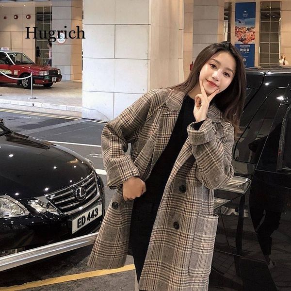 women's wool & blends 2021 plaid woolen women jacket thick office lady pockets work coat ladies loose double breasted outerwear, Black
women's wool & blends 2021 plaid woolen women jacket thick office lady pockets work coat ladies loose double breasted outerwear, Black
