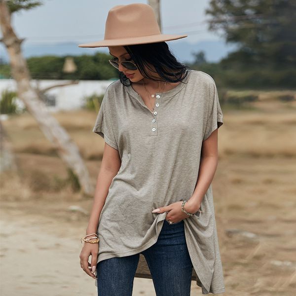 women solid short sleeve tshirts summer new o neck cotton button asymmetry t-shirts female loose casual long pullover 210412, White
women solid short sleeve tshirts summer new o neck cotton button asymmetry t-shirts female loose casual long pullover 210412, White