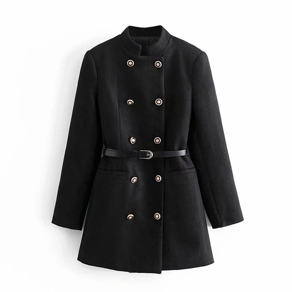 winter long coat women vintage belted double breasted pocket sleeve frock black woman office wear 210519
winter long coat women vintage belted double breasted pocket sleeve frock black woman office wear 210519