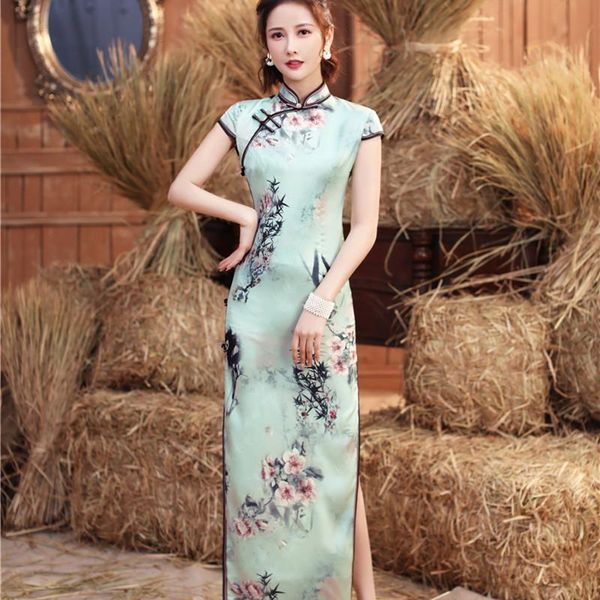 ethnic clothing chinese short sleeve long cheongsam mandarin collar slim flower printed qipao split satin lady banquet dress, Red
ethnic clothing chinese short sleeve long cheongsam mandarin collar slim flower printed qipao split satin lady banquet dress, Red