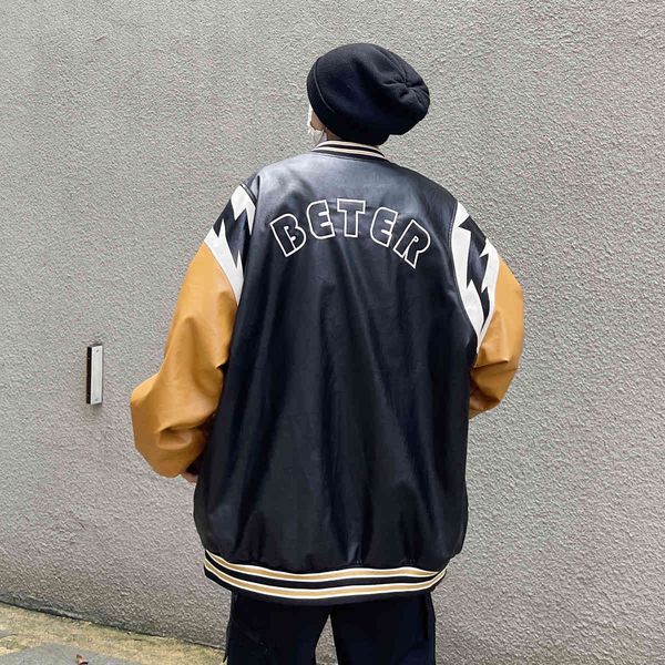 men's leather & faux american autumn fashion letter embroidered leather hip hop baseball jacket couple patchwork unisclothes hare, Black
men's leather & faux american autumn fashion letter embroidered leather hip hop baseball jacket couple patchwork unisclothes hare, Black