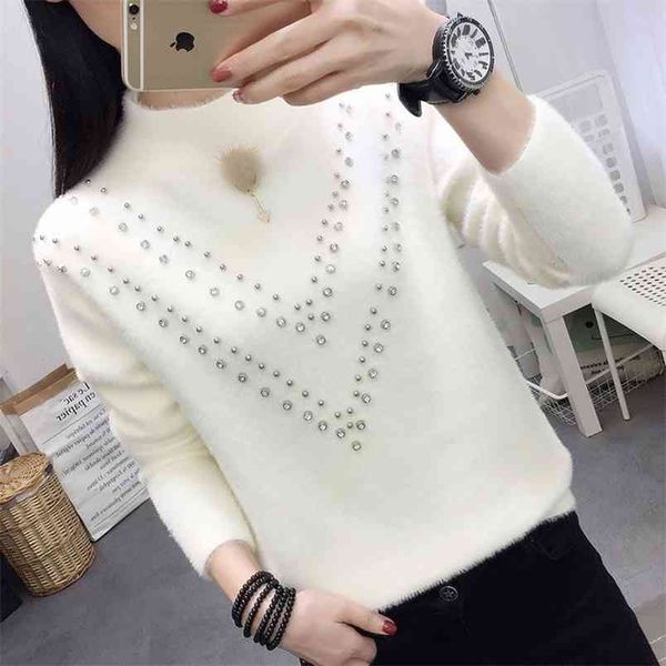 spring and autumn mink-like half turtleneck sweater women's beading loose thin knitting base hedging solid color 210427, White;black
spring and autumn mink-like half turtleneck sweater women's beading loose thin knitting base hedging solid color 210427, White;black