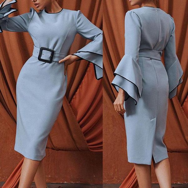casual dresses round neck flare sleeve bodycon dress women solid color split hem belt midi, Black;gray
casual dresses round neck flare sleeve bodycon dress women solid color split hem belt midi, Black;gray