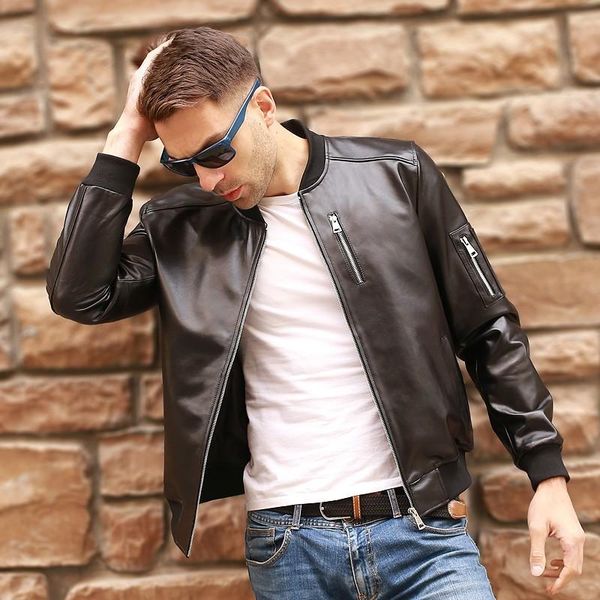 men's leather & faux aviation black genuine bomber men flight jacket sheepskin real slim pilot coats veste cuir homme
men's leather & faux aviation black genuine bomber men flight jacket sheepskin real slim pilot coats veste cuir homme