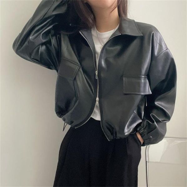 women's leather & faux alien kitty pockets pu women jackets loose streetwear chic casual autumn work wear high street elegant office la, Black
women's leather & faux alien kitty pockets pu women jackets loose streetwear chic casual autumn work wear high street elegant office la, Black