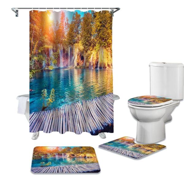 shower curtains 4pcs/set lake forest jungle scenery curtain waterproof bathroom toilet cover mat non-slip rug set bathtub decor
shower curtains 4pcs/set lake forest jungle scenery curtain waterproof bathroom toilet cover mat non-slip rug set bathtub decor