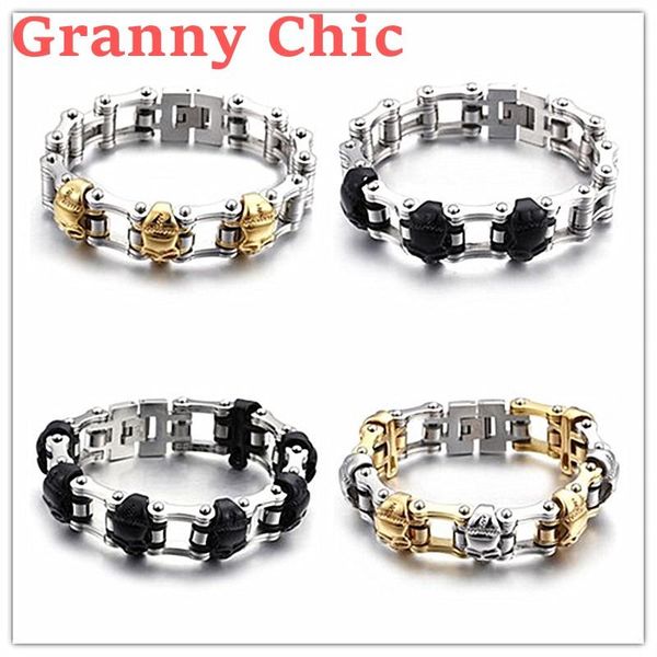 granny chic 9" long cool biker mens bracelet 316l stainless steel chain wristband punk skulls motorcycle link jewelry link,, Black
granny chic 9" long cool biker mens bracelet 316l stainless steel chain wristband punk skulls motorcycle link jewelry link,, Black