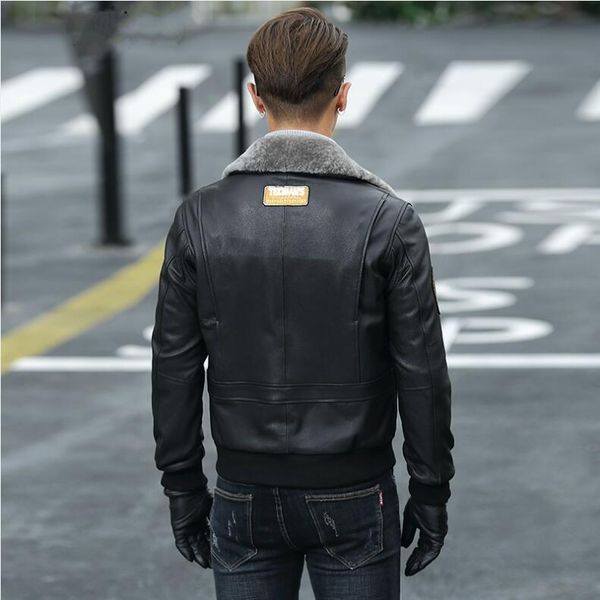 men's leather & faux goat genuine skin men bomber jacket winter warm thickening motocycle down cotton f27d9026mf520, Black
men's leather & faux goat genuine skin men bomber jacket winter warm thickening motocycle down cotton f27d9026mf520, Black