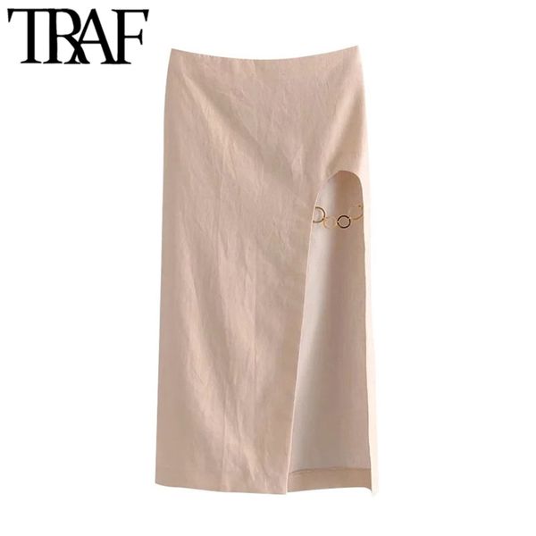 women chic fashion metal appliques front slit linen midi skirt vintage high waist back zipper female skirts mujer 210507, Black
women chic fashion metal appliques front slit linen midi skirt vintage high waist back zipper female skirts mujer 210507, Black