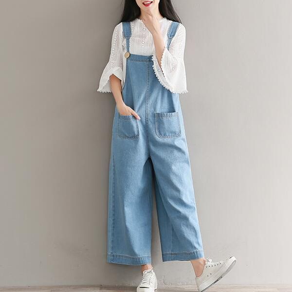 women's jumpsuits & rompers 2021 autumn loose denim jumpsuit vintage suspender jeans ankle-length wide leg pant women wf323, Black;white
women's jumpsuits & rompers 2021 autumn loose denim jumpsuit vintage suspender jeans ankle-length wide leg pant women wf323, Black;white