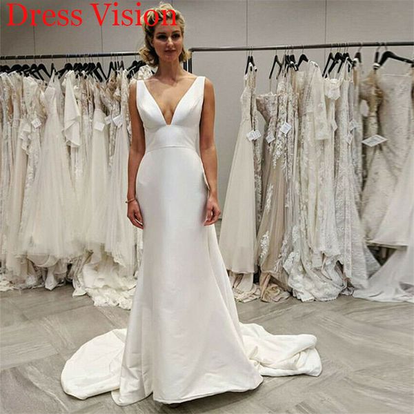 Sexy Satin V-neck Sleeveless Wedding Dresses Wedding Bridal Gowns Vestidos De Novia Robe De Marie Sweep Train, White
Sexy Satin V-neck Sleeveless Wedding Dresses Wedding Bridal Gowns Vestidos De Novia Robe De Marie Sweep Train, White