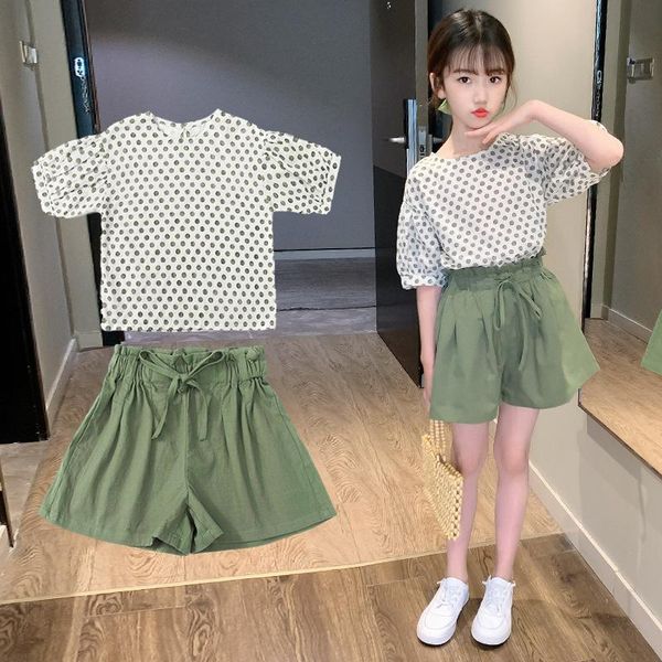 clothing sets girls' suit green polka dot summer short sleeve big boy korean fashion two-piece kids clothes, White
clothing sets girls' suit green polka dot summer short sleeve big boy korean fashion two-piece kids clothes, White