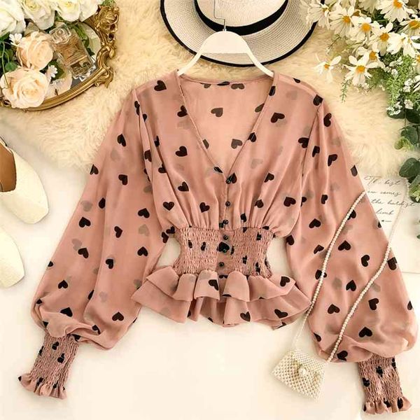 women love printed chiffon shirt v-neck long puff sleeve elastic waist high camisas mujer blouse j831 210527, White
women love printed chiffon shirt v-neck long puff sleeve elastic waist high camisas mujer blouse j831 210527, White
