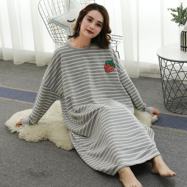 women lougne nightgown striped nightdress cotton sleep dress long sleeve nightwear female loose night home clothes women's sleepwear, Black;red
women lougne nightgown striped nightdress cotton sleep dress long sleeve nightwear female loose night home clothes women's sleepwear, Black;red
