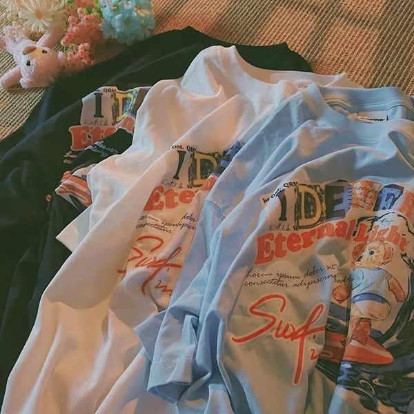 women's t-shirt surfing bear retro cartoon print female summer loose half-sleeved short-sleeved vintage oversized y2k, White
women's t-shirt surfing bear retro cartoon print female summer loose half-sleeved short-sleeved vintage oversized y2k, White