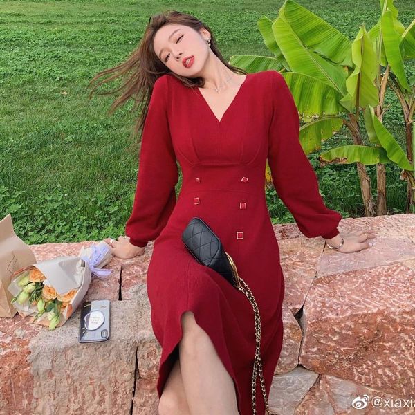 casual dresses coigarsam french style knitting women dress lantern sleeve high waist red 8339, Black;gray
casual dresses coigarsam french style knitting women dress lantern sleeve high waist red 8339, Black;gray