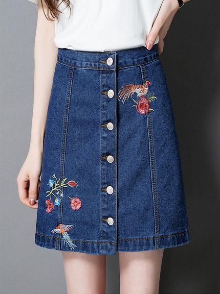 skirts embroidered flower summer high waist skirt was thin a word denim, Black
skirts embroidered flower summer high waist skirt was thin a word denim, Black