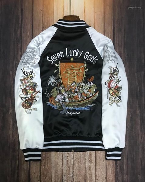 men's jackets mens satin embroidery souvenir flight jacket japanese sukajan double wear slim fit seven lucky gods words boys 2021, Black;brown
men's jackets mens satin embroidery souvenir flight jacket japanese sukajan double wear slim fit seven lucky gods words boys 2021, Black;brown