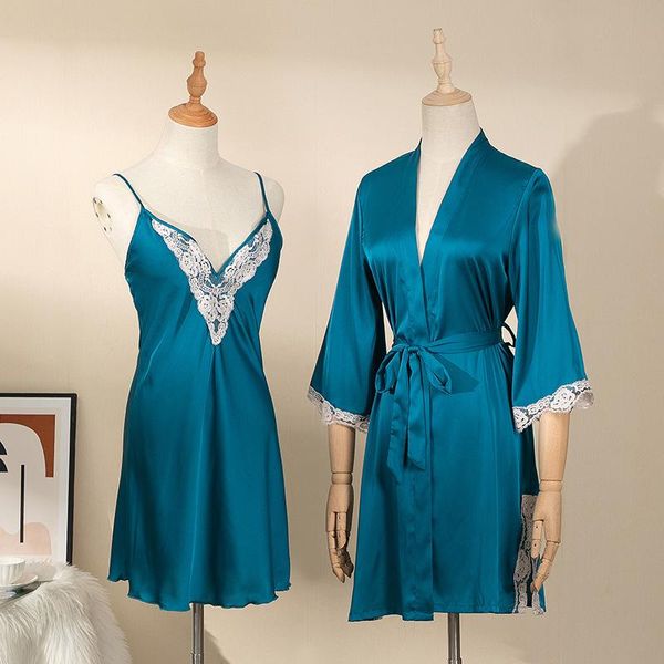 spring summer v-neck bathrobe satin lace bath gown night dress female sleepwear robe set home clothes nightwear women's, Black;red
spring summer v-neck bathrobe satin lace bath gown night dress female sleepwear robe set home clothes nightwear women's, Black;red