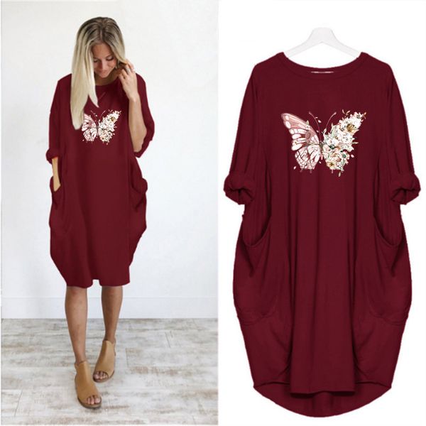 plus size loose dress women butterfly print with pocket long sleeve o neck long party club beach vintage vestidos streetwear, Black;gray
plus size loose dress women butterfly print with pocket long sleeve o neck long party club beach vintage vestidos streetwear, Black;gray