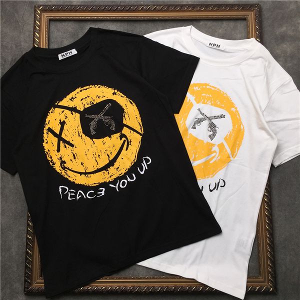 crew neck diamond double gun smiley face letter printed t-shirt for men and women pure cotton half-sleeved short-sleeved, White;black
crew neck diamond double gun smiley face letter printed t-shirt for men and women pure cotton half-sleeved short-sleeved, White;black