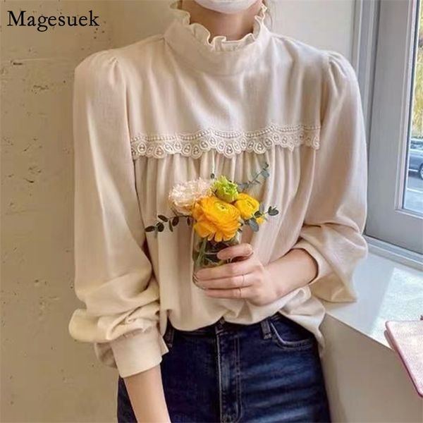 winter lantern sleeve lace elegant blouses ruffles soild loose blouse women pleated cotton plus size shirt 12487 210512, White 
winter lantern sleeve lace elegant blouses ruffles soild loose blouse women pleated cotton plus size shirt 12487 210512, White