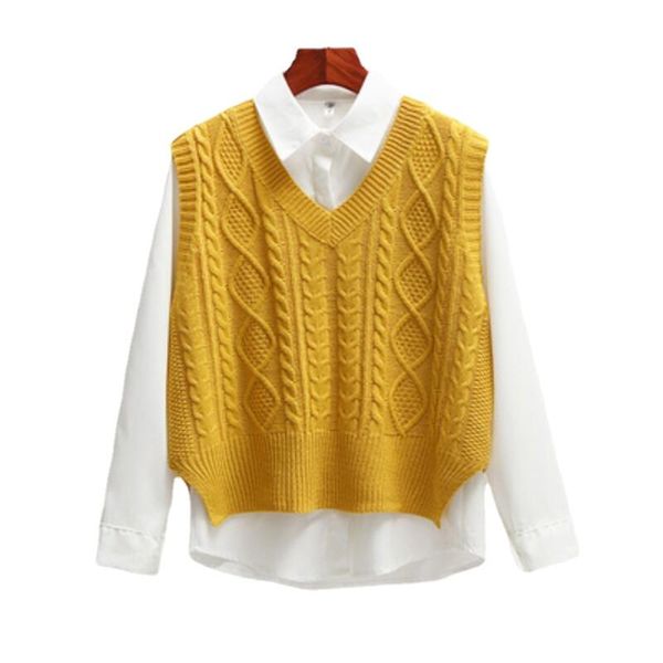 women's vests 2021 autumn women short loose knitted sweater sleeveless solid vest ladies v-neck pullover female waistcoat outerwear, Black;white
women's vests 2021 autumn women short loose knitted sweater sleeveless solid vest ladies v-neck pullover female waistcoat outerwear, Black;white