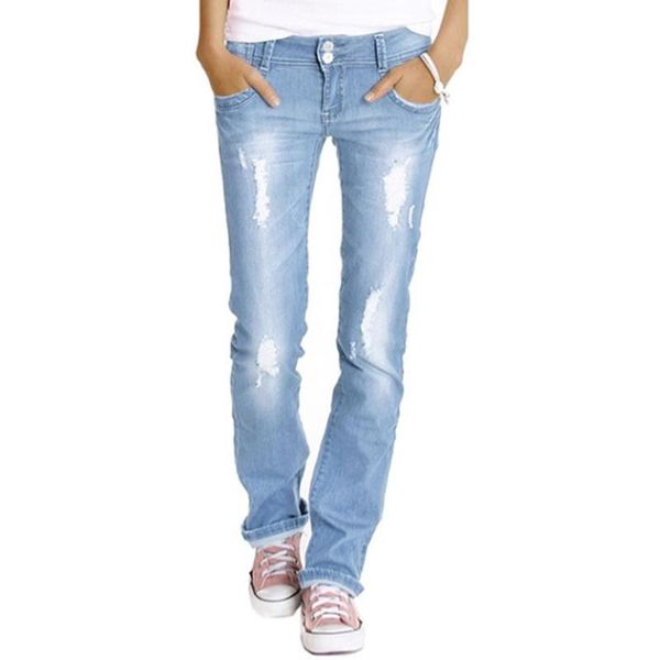 women jeans button straight denim pants ripped for casual full length trousers lady bottom women's, Blue
women jeans button straight denim pants ripped for casual full length trousers lady bottom women's, Blue